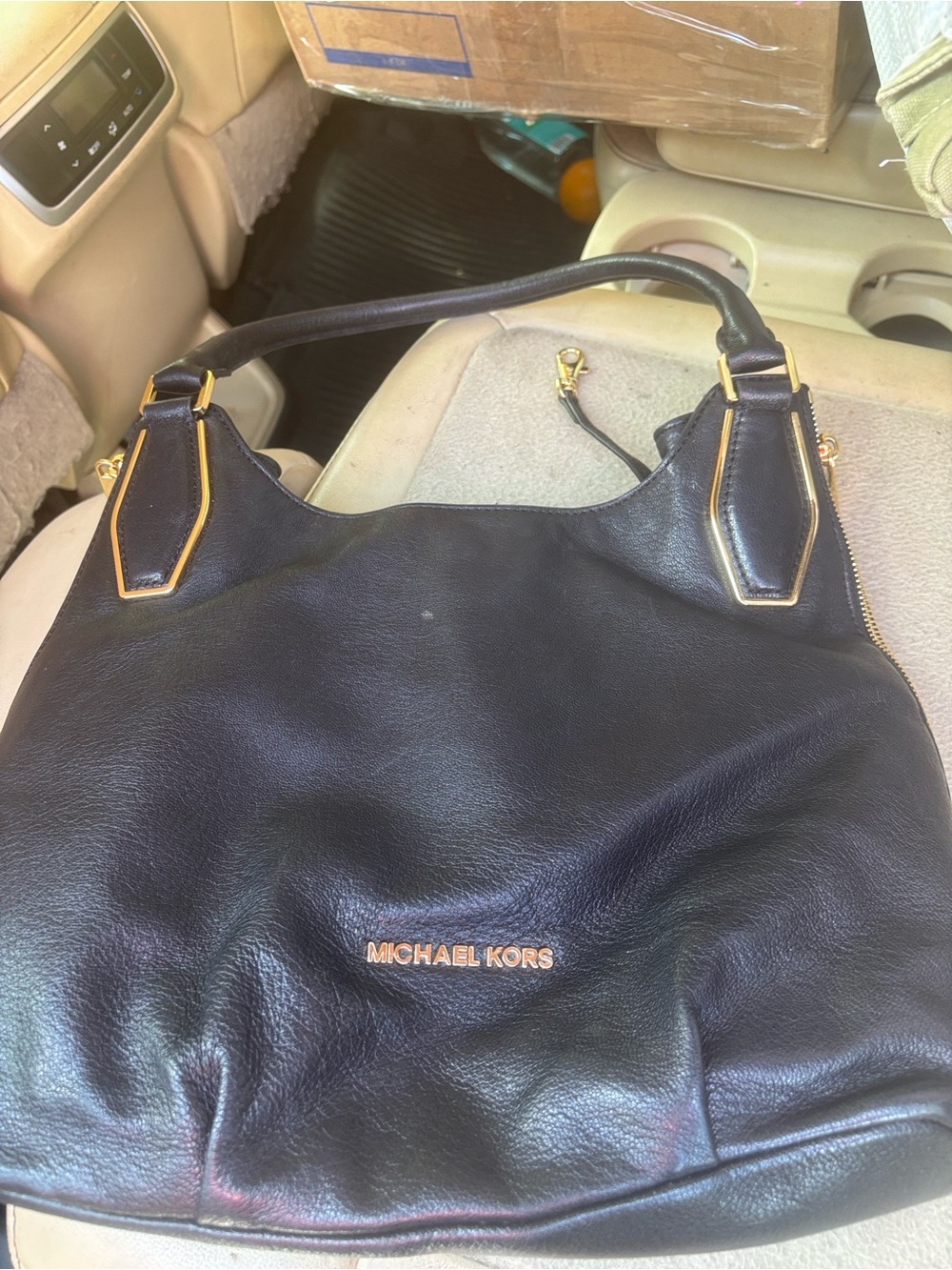 Michael Kors Black Leather Shoulder Hobo with Gold Hardware